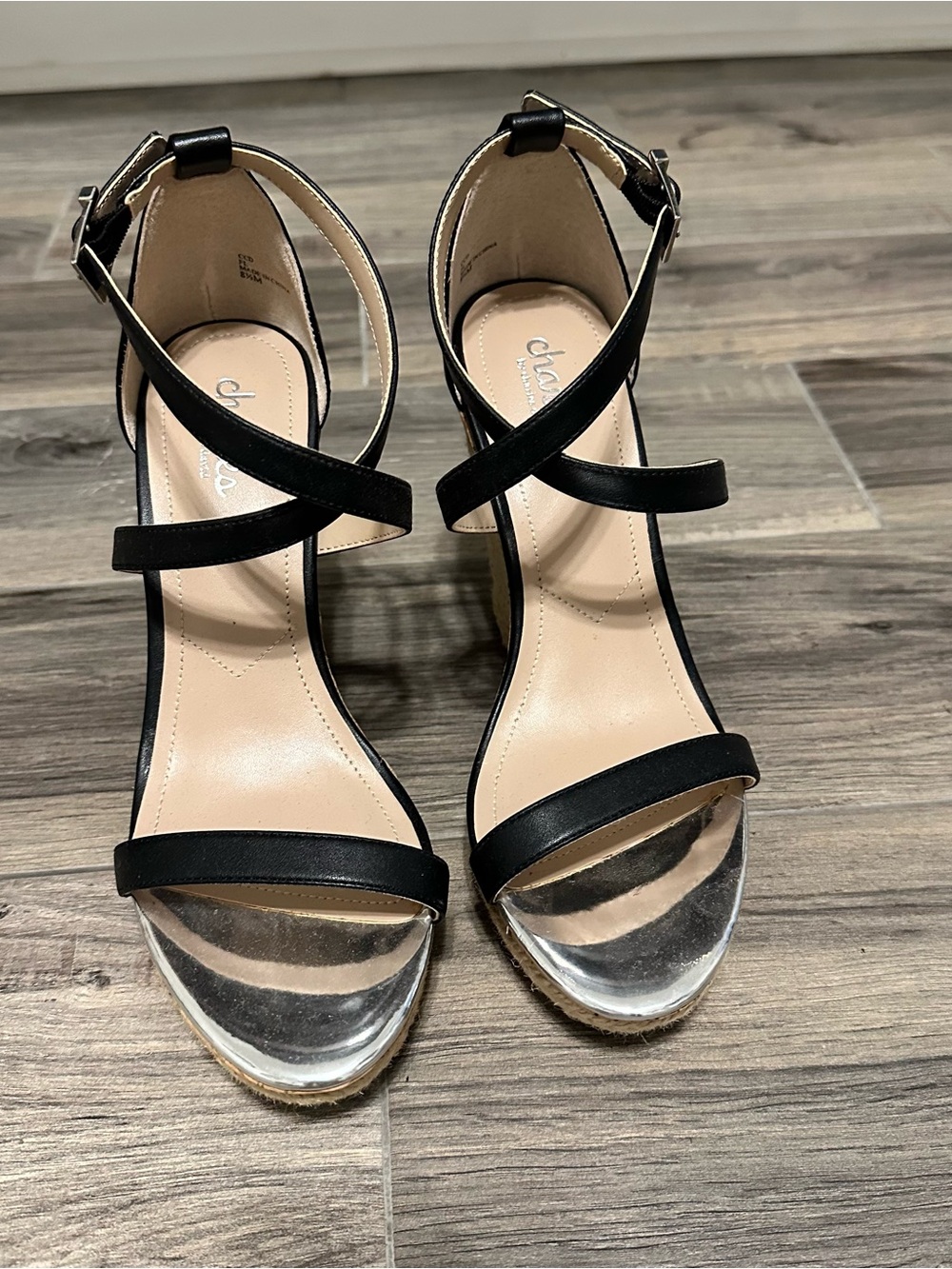 Clarks Black Strappy Ankle Strap Heels with Silver Toe